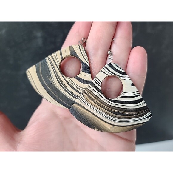 Bohemian Wooden Triangular Shaped Dangling Earrings Vintage NOS - Picture 5 of 10